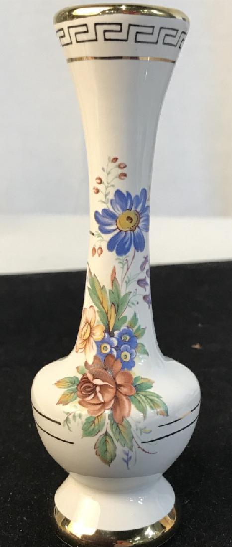 Lot 2 Porcelain Bud Vases: Hand Painted Greek Vase with Gold Rims, 5.5 in. tall. No marks. Lord Nelson English Vase has some surface cracks , 5 in. tall. Vintage Porcelain Vase, Tabletop Decor, Mini Greek Vase, Singular Flower 