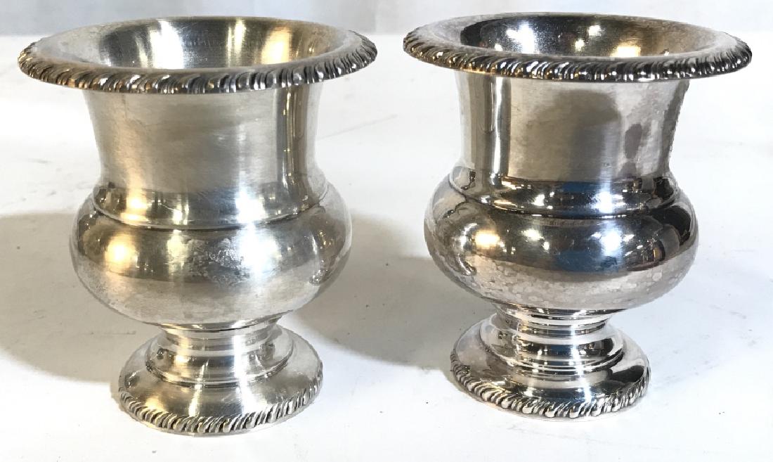 Lot 2 Silver Toned Minature urn Vessels: Lot includes 2 silver toned vessels. Each measures approx 3 inches tall & wide. Urn vessels, miniature bud vases, tabletop accessory 6