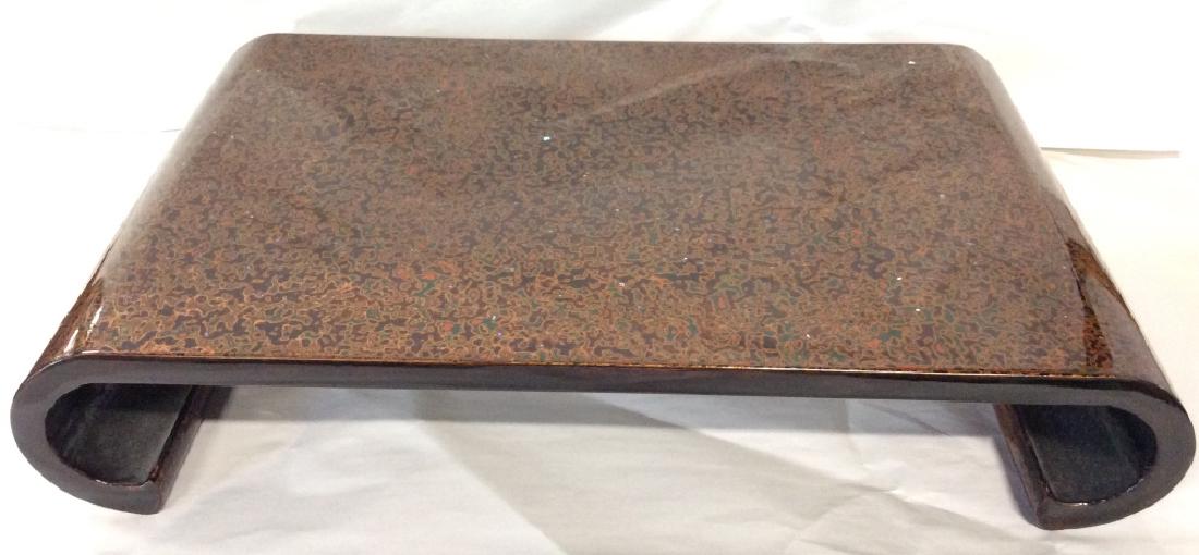 Japanese Ikebana Lacquer Bonsai Tray: Curved legs, lacquered body with red and brown tones with mother of pearl style details, pedestal table, plant stand, asian arts and crafts, home accent, home decor , Lacquer Ware, sculpture stand. Me