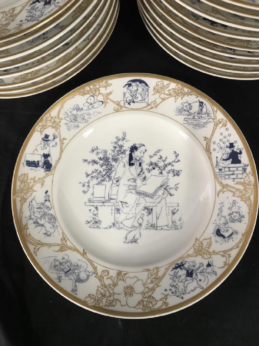 Set 18 COPENHAGEN Porcelain Plates, Denmark: Set 18 COPENHAGEN Porcelain Plates, Denmark Hans Christian Anderson commemorative plates celebrating author and his works, some surface wear, chips, and imperfections, Whimsical dinnerware, dinnerware