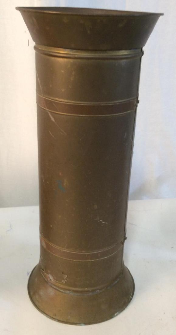 Vintage Umbrella Holder: Made in Holland . Stamped on Underside, No. 439 B Some Color Fade. Possibly Bronze. Approx 19 in tall. Opening, 6 in. Vintage Umbrella Holder, Metal Umbrella, Holder, Household Hallway Item, Porch Ite