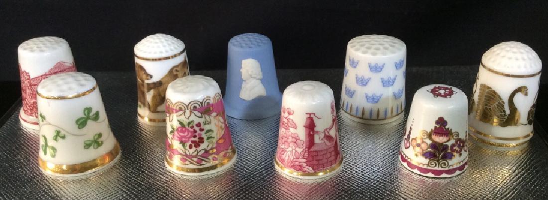 Set 9 Collectable Vintage Porcelain Thimbles: Various Makers; Steinbock, Rorsfrand, Royal Tara, Spode, Hammersley, Adams. One thimble is Wedgwood. Vintage Thimbles, Porcelain Thimbles, Vintage Sewing, Vintage Dressmaking, Collectable Decor, 3