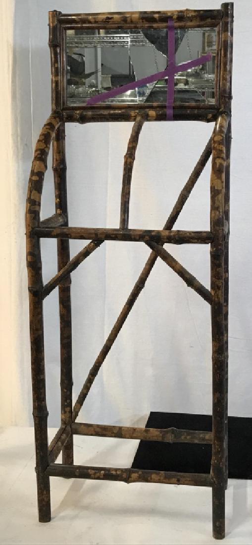 Vintage Umbrella Holder: Possibly a type of Rattan or Bamboo - like Material. Mirror needs replacing. Some sections could possibly be secured better with nails or glue. Material cracked in some sections. Measures approx 14 1/