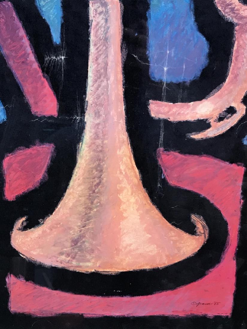 Signed Monterey Jazz Festival 1985 Poster: The Monterey Jazz Festival 1985 poster, illegibly signed in pen in lower right corner of image. Poster is double matted and set behind glass in black tone metal frame. Measures approx 28.25 inches in