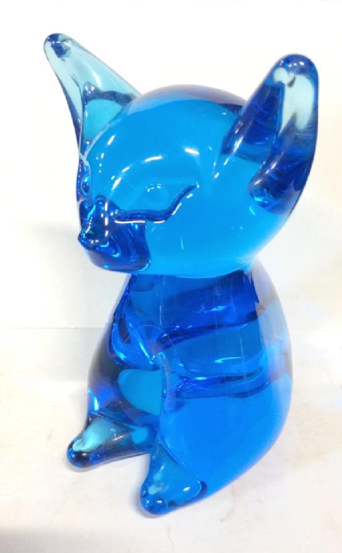 Blue Toned Art Glass Cat Figural: Dark blue toned, possibly hand crafted, measures app 5 in by 4 in by 3 in. art glass, decorative arts and accessories, home accent, shelf piece. 4