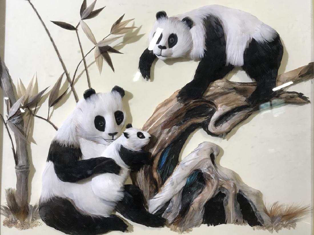 Framed Panda Bear Feather Artwork: Piece depicts 3 panda bears near a tree. Measures approx 20 inches square. Asian arts and crafts, unique decorative accessory, asian decorative arts and accessories, interior design, home decor 6
