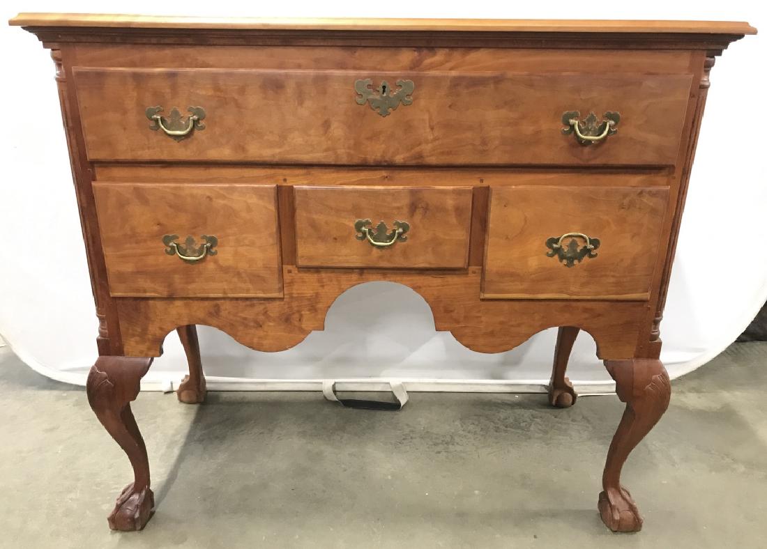STEPHEN C SCHOMMER Ball & Claw Foot Chest: Included Booklet reads STEPHEN C SCHOMMER. Piece has 1 large drawer & 3 small drawers. Each appears to have hand dovetailing. Piece contains ball & claw style feet. Measures approx 45 inches long 40 i
