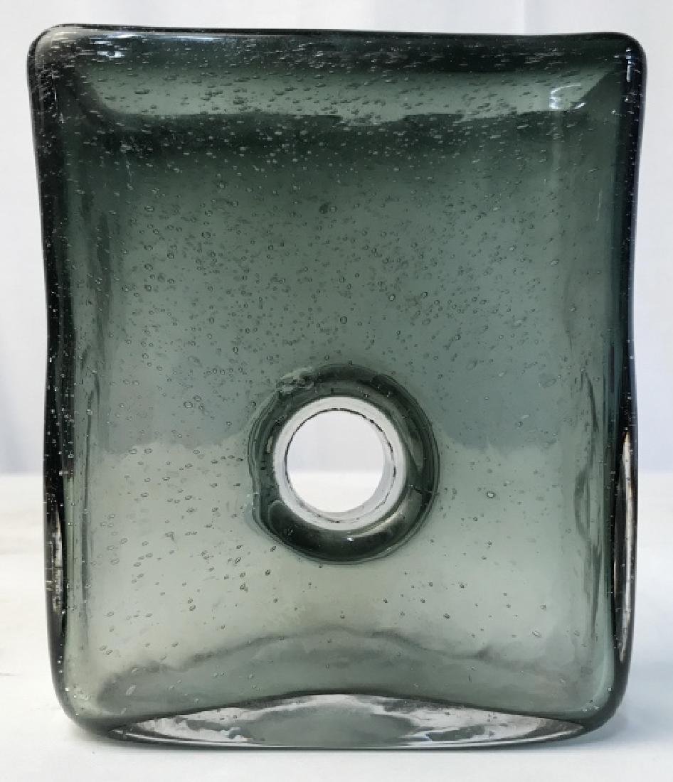 Green Bubble Glass Vase Vessel: With center hole design, art glass, bubble glass, hand formed, tableware, measures ht app 6 inches