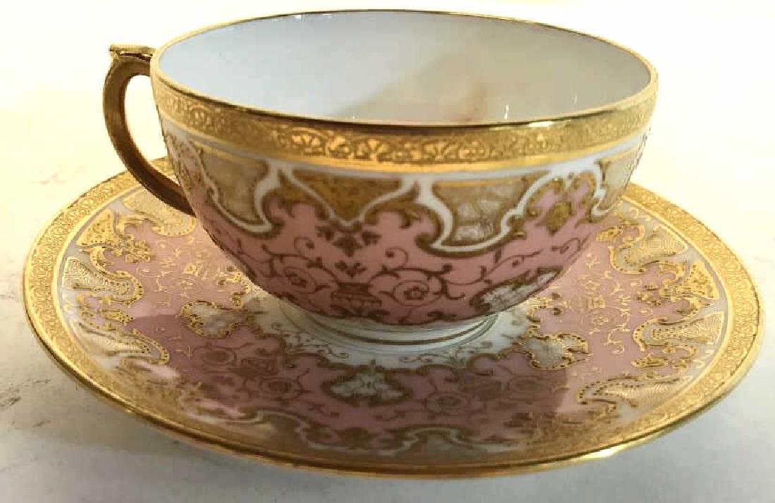 Coalport English Porcelain Cup Saucer: Pink white and gold tea cup and saucer set, plate measures diameter app 5.5 inches, cup ht app 3 inches Tableware, tabletop decor, individual tea service