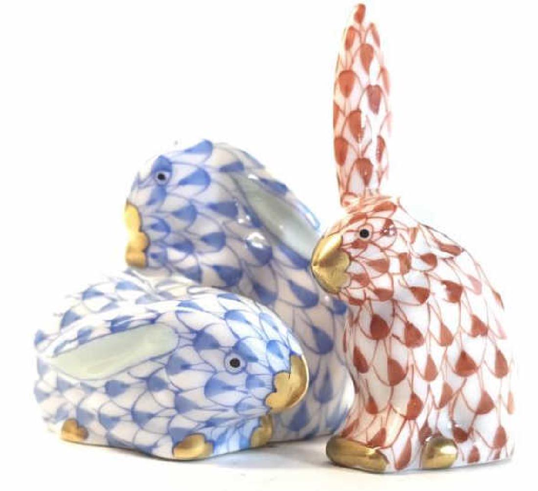 2 Herend Porcelain Rabbit Figurals: Made in Hungary, luxury porcelain table ware, decorative accessories, rabbits, bunnies, taller measures ht app 2.5 inches
