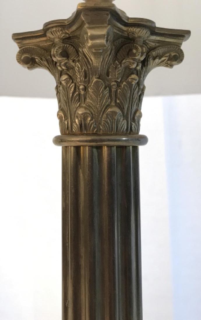 Gold Toned Column Style Lamp w Shade: Fluted column and tiered square base, comes w shade, measures ht to finial 27 inches table lamps, home accent, home lighting