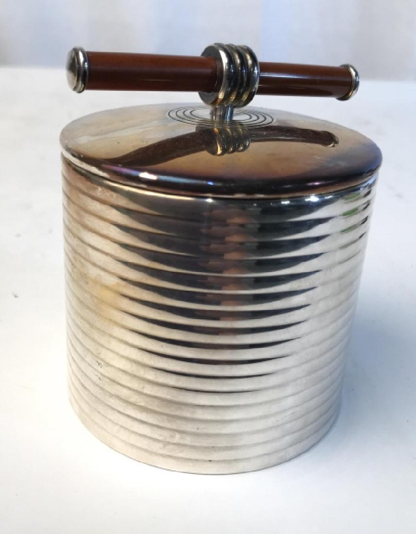 CHRISTOFLE France Silver Wood Vessel: Silver plate Lidded jar with wood and silver plate lid, trinket box, tableware, French luxury home goods, Christofle Silver Plate, measures ht 4.5 inches, diameter app 4 inches