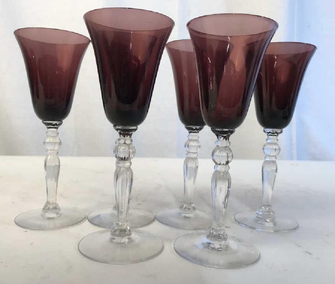 Set 6 Amethyst Glass Stemware Glasses: Each measures ht app 7 inches, sherry glasses, cordial glasses, stemware, tableware