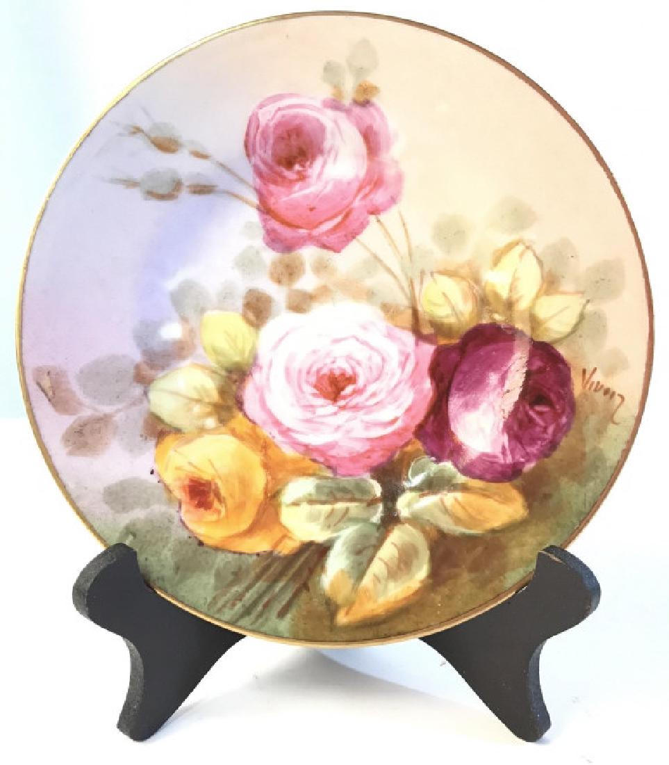 LIMOGES FRANCE Floral Detailed Porcelain Plates: Undersides of plates are marked LIMOGES FRANCE. Each has floral and leaf detail. Each measures approx 7 inches diameter. decorative accessories, shelf plates, tableware, 6