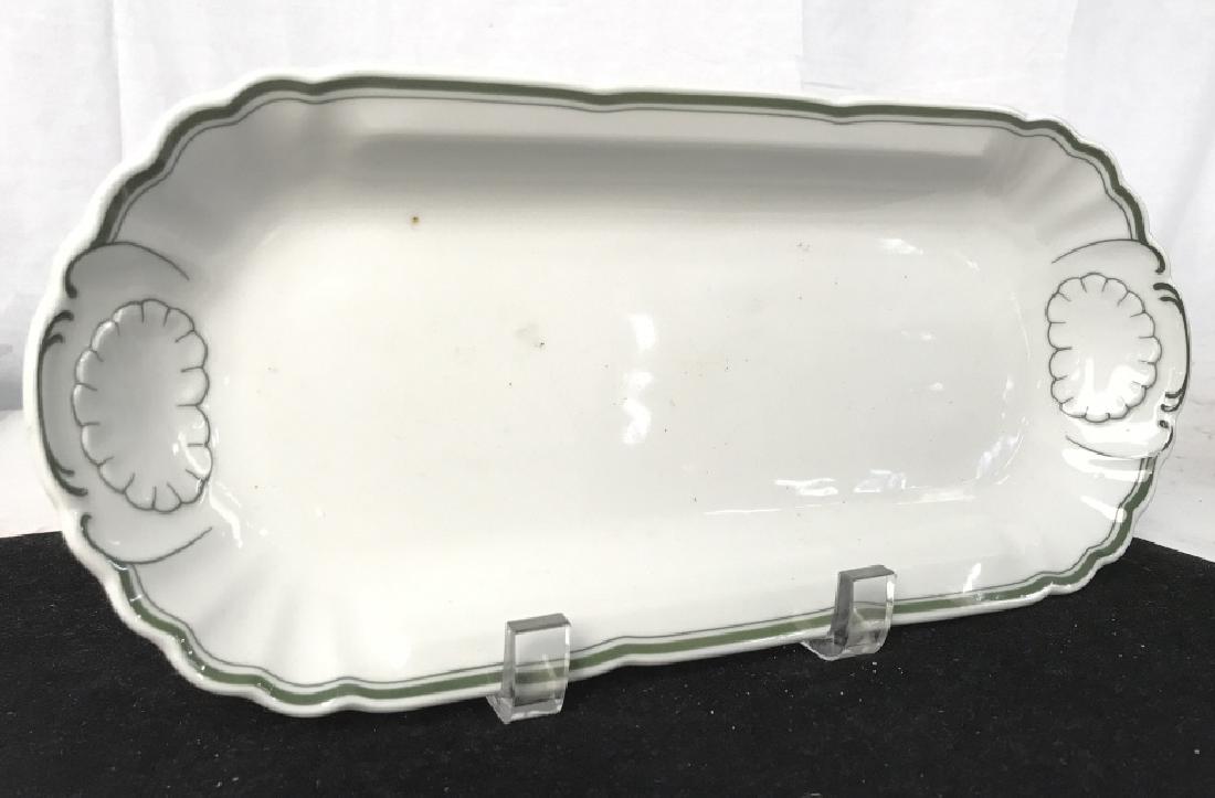 Halifax & Co. porcelain Platter: Halifax & Co. porcelain Platter, 12 in x 6 in, Good condition, underside reads crown H &Co., Bavaria, colors under glaze, olive green and white, Partial scalloped edges, tableware, Kitchenware, Bavari