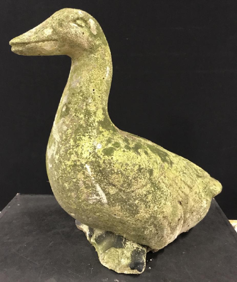 Vintage Duck Garden Ornament: Vintage Duck Garden Ornament In cast cement with moss patina, chips to feet, measures approx 12 inches long x 7 inches wide x 13 inches tall. Garden Decor, Garden Animals, Patio Decor, Vintage Garden 