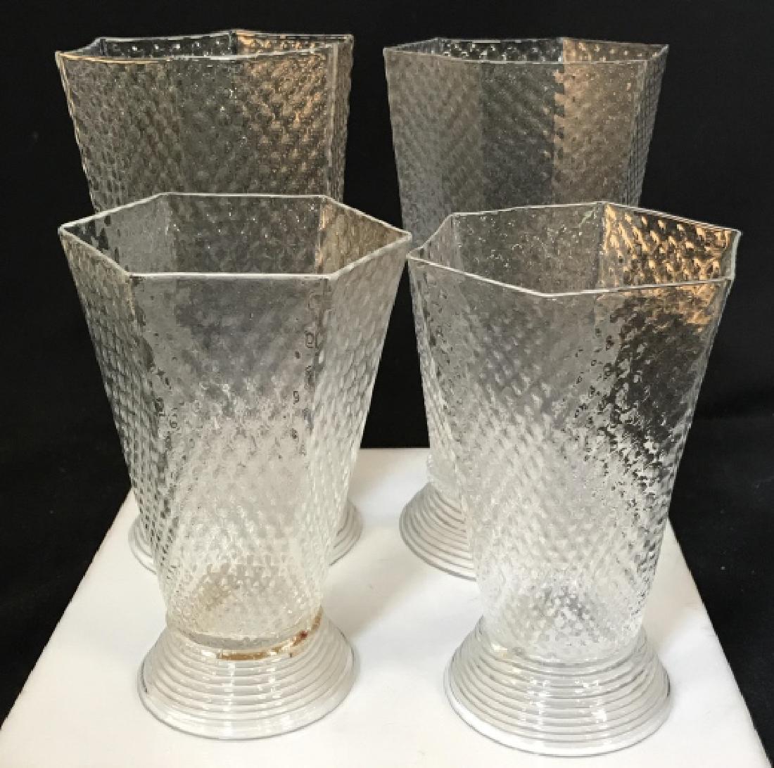 Set 4 Handmade JULISKA Water & Juice Glasses: SIGNED on underside. All JULISKA is handmade in Czech Republic. 2 water glasses, 6.5 in. H, 3 1/4 in diameter. 2 Juice glasses, 5 in. H, 3 in diameter. One glass has been repaired at base. glassware, 