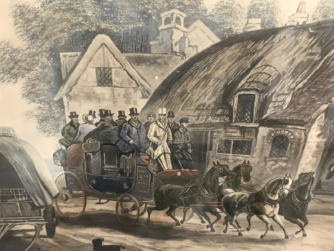 Vintage E.G. Hester Engraving, Summer Going West: Vintage E.G. Hester engraving, possibly lithograph, depicting patrons on a horse-drawn carriage. Type above and below image reads ‘Brall’s Coaching Reminiscences, Summer Going West.’ Artwork is