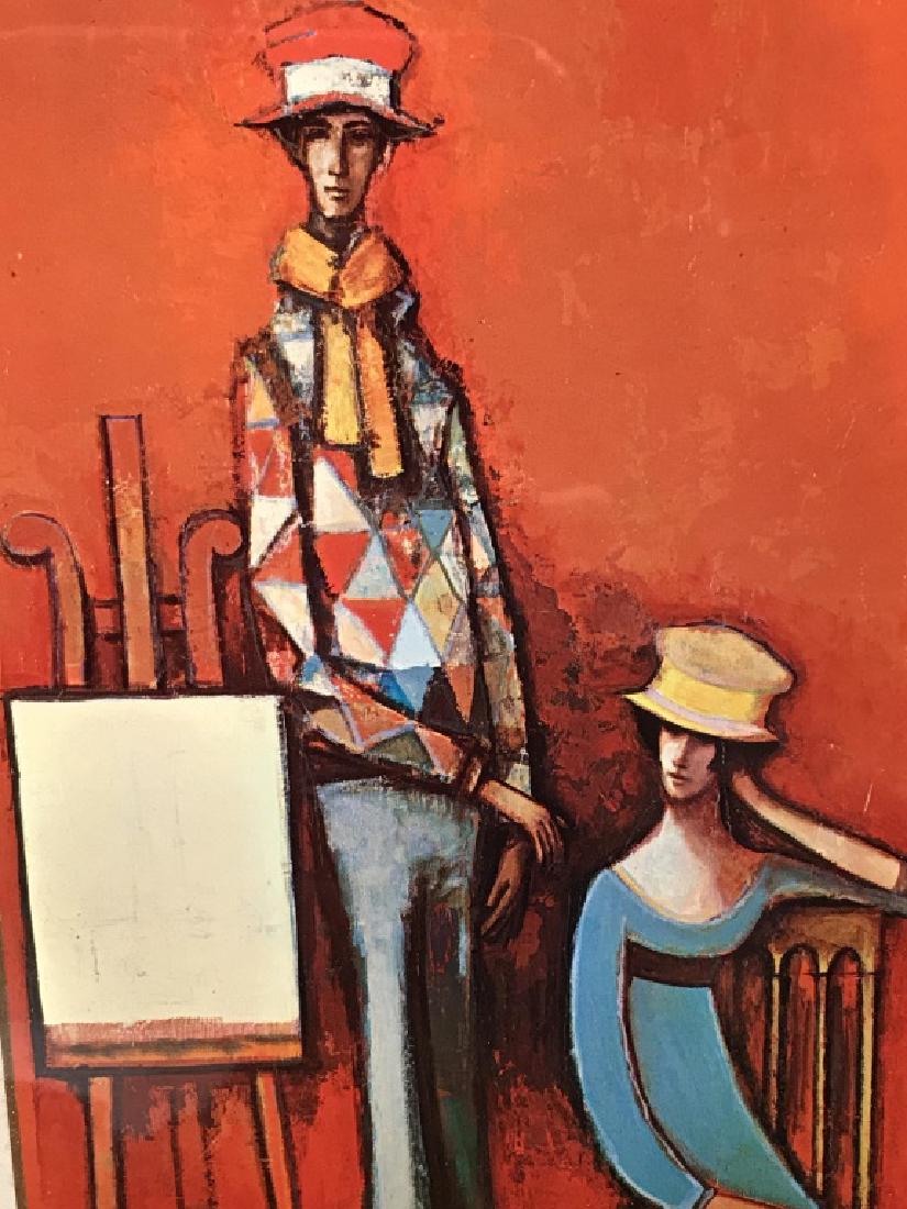 Framed David Adickes Print Of Figures: Print is matted and set behind glass In wood frame. Measures approx 12 inches in height by 9.5 inches in width with frame. Some minor surface wear of frame. Decorative wall art, Adickes print. 7