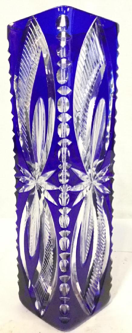 LAUSITZER GLAS Cut Crystal Art Glass Vase: Underside of piece reads LAUSITZER GLAS. Measures approx 12 inches tal 3.5 inches square. Contains geometrically Cut Detail. tableware, decor piece, shelf piece, decorative arts and accessories 6