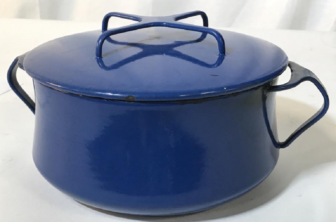 Vintage Enameled Cooking Pot: Has handles on sides and for lifting lid. Approx 4.5 in H, 10 in. Wide. Some enamel wear. Mark on underside, illegible. Vintage Cooking Pot, Enamel Metal Pot, Kitchenware, kitchen accessory, cookware,