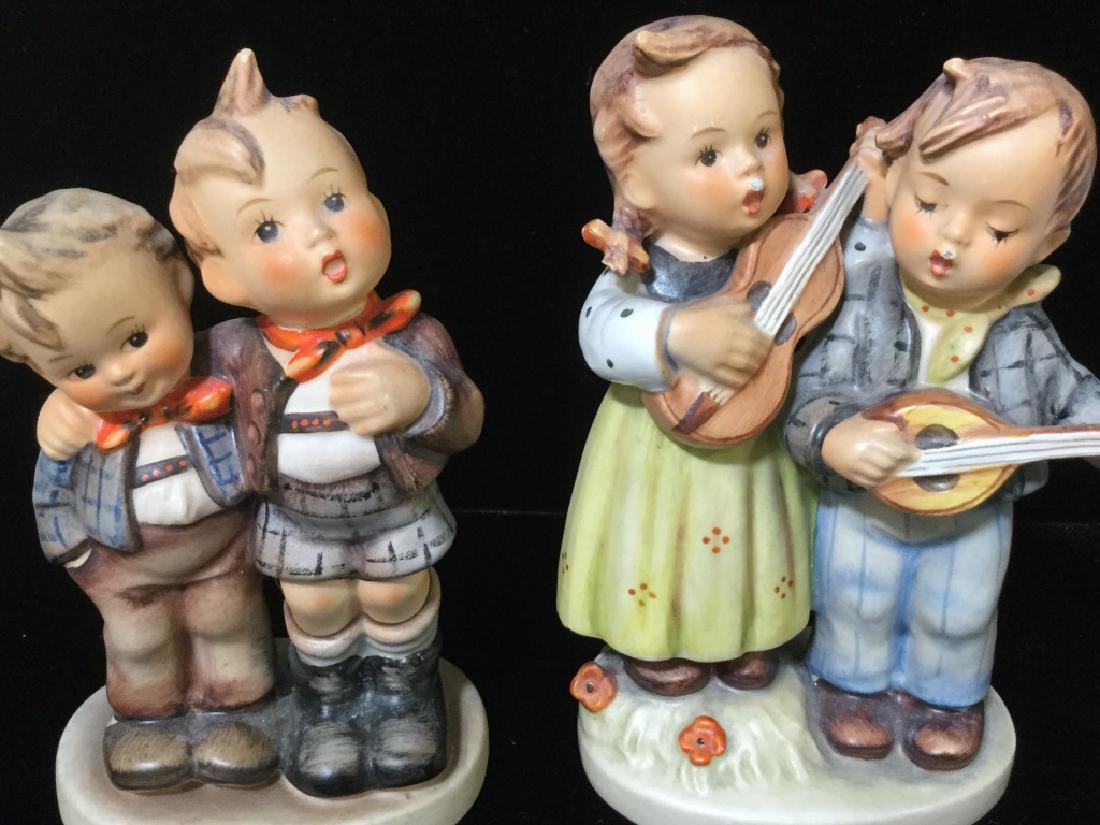 Set 4 W. Goebel & M J. Hummel Vintage Figurines: All stamp marked on underside. Marked for Germany, some marked for Western Germany. # 99, trademark dated possibly from 1957- 1960; boy and girl on fence with sheep beneath them. # 150 /0 ,trademark p