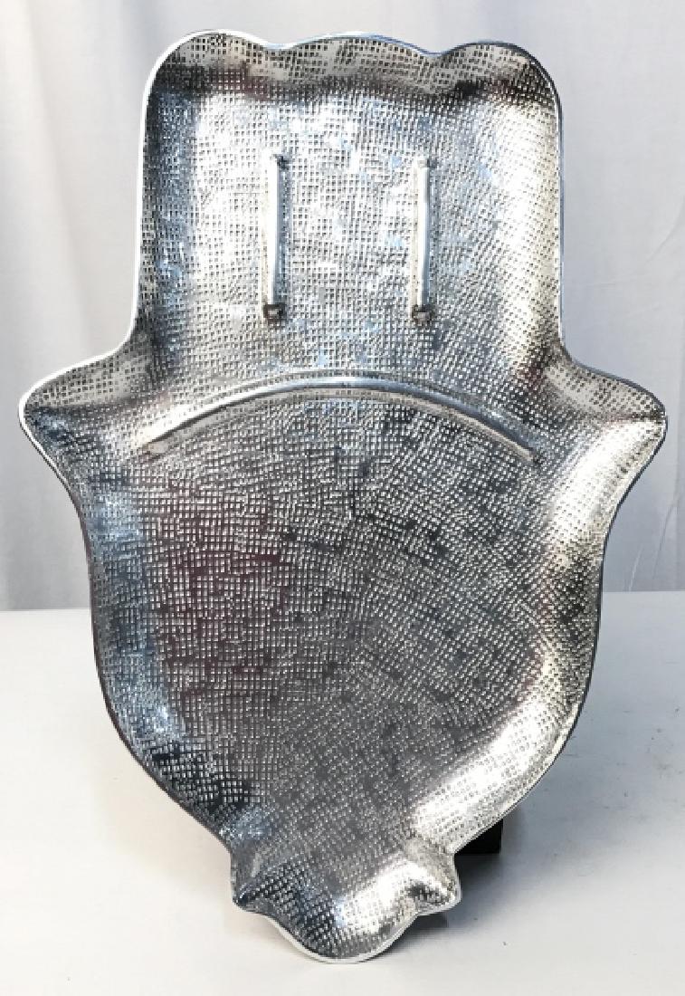 CRATE & BARREL Silver tnd Metal Hamsa Tray: Hamsa shaped sectioned tray by Paola Navone from Crate & Barrel. textured piece. Perfect centerpiece and party plate. Crate & barrel, tray, textured tray, Hamsa, Hamsa tray, Hamsa plate, silver toned