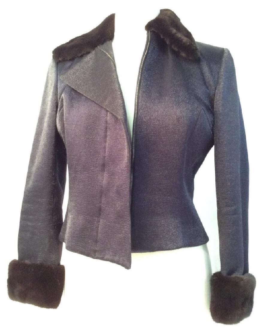 DOUGLAS HANNANT Mink Trimmed Jacket: Luxury Vintage Douglas Hannant Navy Blue jacket with dark burgundy-brown mink fur trim. Fits size XS. Luxury jacket, fur coat, fur cuff, winter coat, designer jacket, luxury fur, vintage fashion, mink