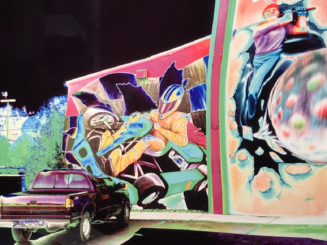 Digitally Signed G. GRUBB Photo Art On Aluminum: Digital photographic manipulated imagery On Aluminum, digitally Signed George GRUBB On recto. Title of the piece is ‘Pigeon Forge #9’ And is edition 2 of 3. Artwork comes with artist signed certif