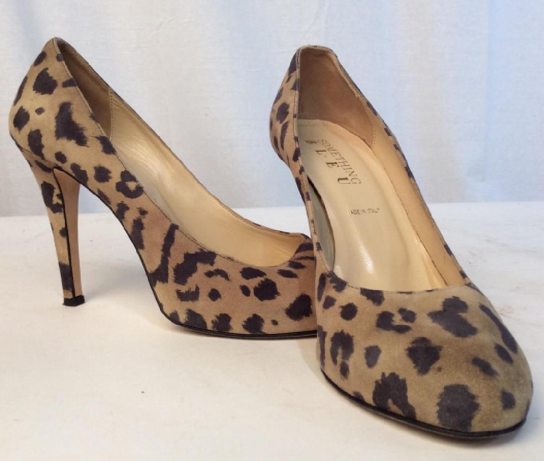 SOMETHING BLEU Leopard Print High Heels: Stamped Vintage Something Bleu Leopard printed suede high heel. Made in Italy. US Women’s size 9.5. High heels, women’s Evening Wear, dress shoes, pumps, cheetah pumps, animal print, animal print