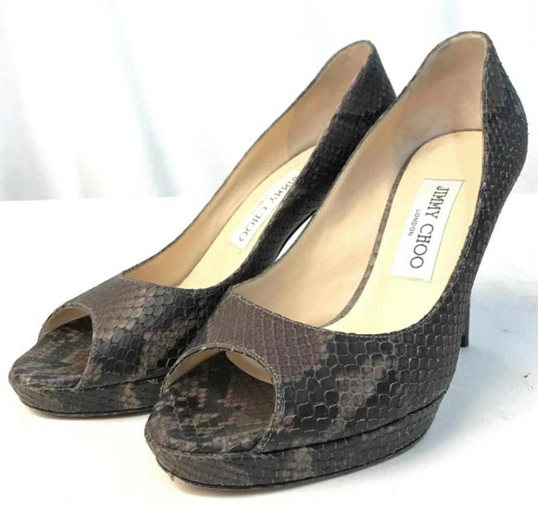 JIMMY CHOO Natural Python Platform Pumps: Jimmy Choo dark toned natural python peep toe platform pumps. Made in Italy. EU women’s size 36, US women’s size 6. Snakeskin heels, Jimmy choo shoes, Jimmy choo pumps, python pumps, python heels,