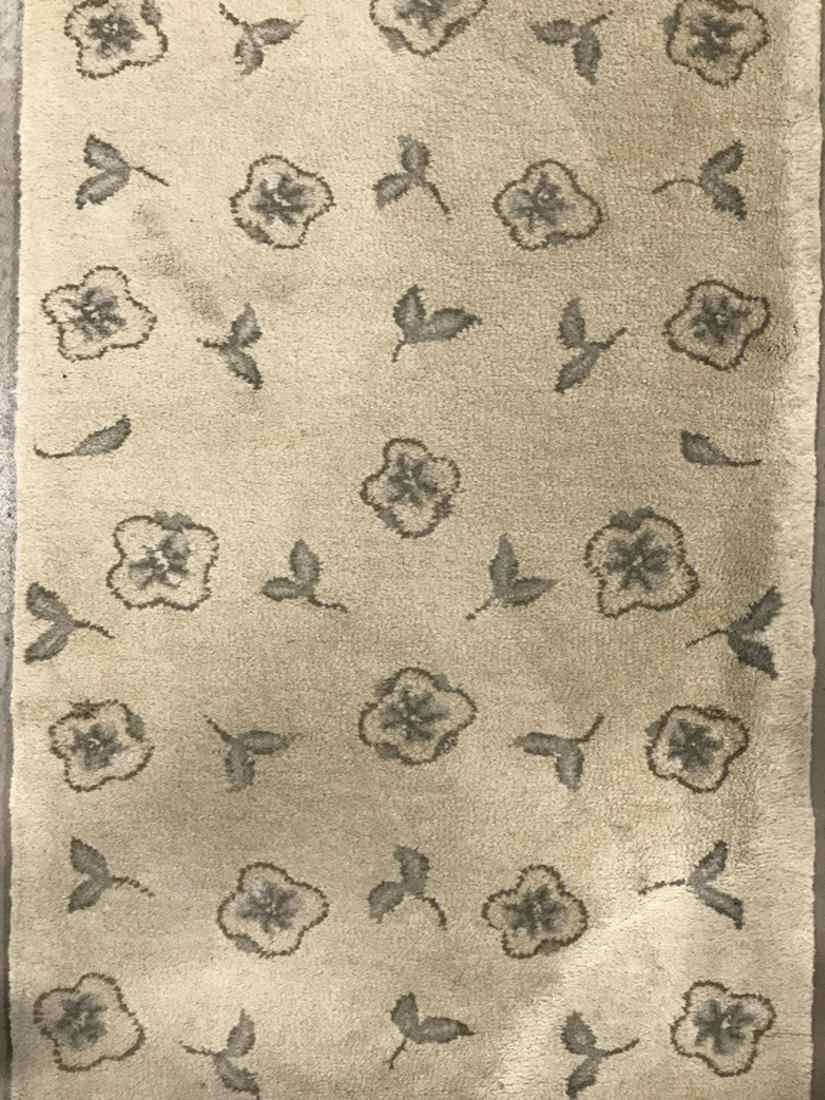 Floral & Leaf Detailed Runner: Runner is possibly wool, possibly cotton. Piece contains floral & leaf detail. Measures approx 87 inches long 27 inches wide. Home accessory and decor, decorative arts, interior design, area rug 6.