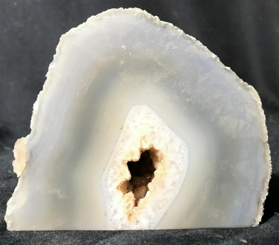 AGATE Natural Stone Decorative Accessory: Agate piece has a slate tone. Piece measures approx 4 inches tall and wide 3 inches deep. Agate piece, agate rock., geode, bookend, paper weight, home accent and decor, mantle piece.