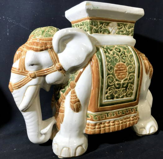 Hand Painted Asian Ceramic Elephant Plant Stand