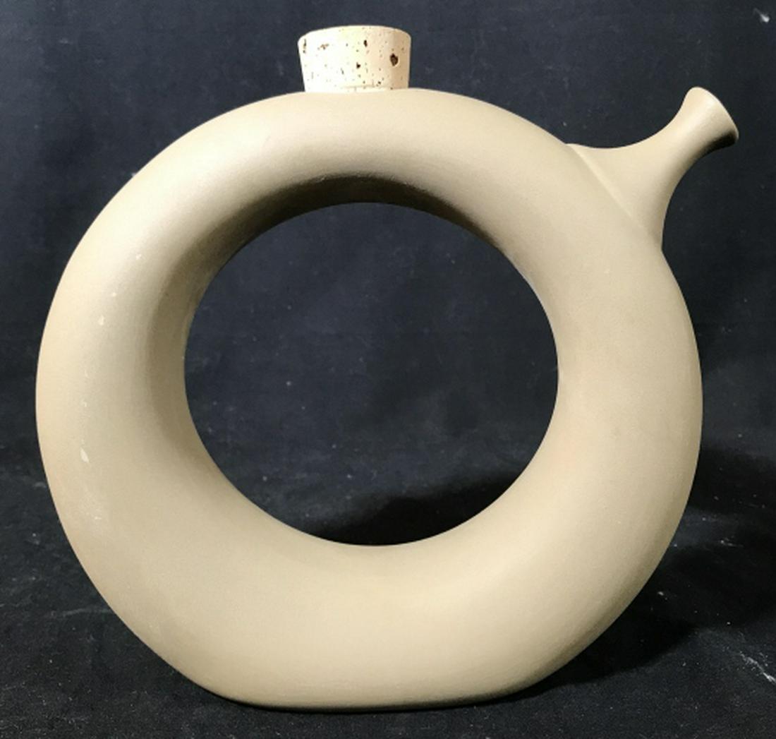 Signed Ceramic Cylindrical Tubular Vessel: Pitcher, vase, collectible Ceramics, Art Pottery, Signed underside,tableware, measures ht 10 inches diameter to edge of spout app 11 inches, Arts and Crafts, Ceramic arts