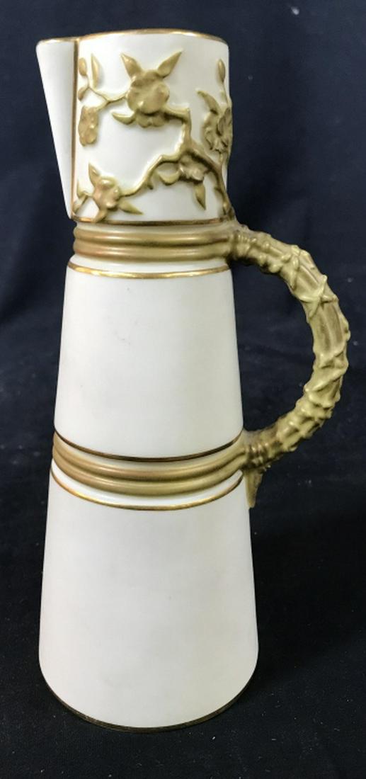 R and N Porcelain Gold Pitcher: Vintage antique porcelain pitcher with gold detailing, Signed trademark underside measures ht app 8.5 inches spout to handle 4 inches, tableware, vase, collectible