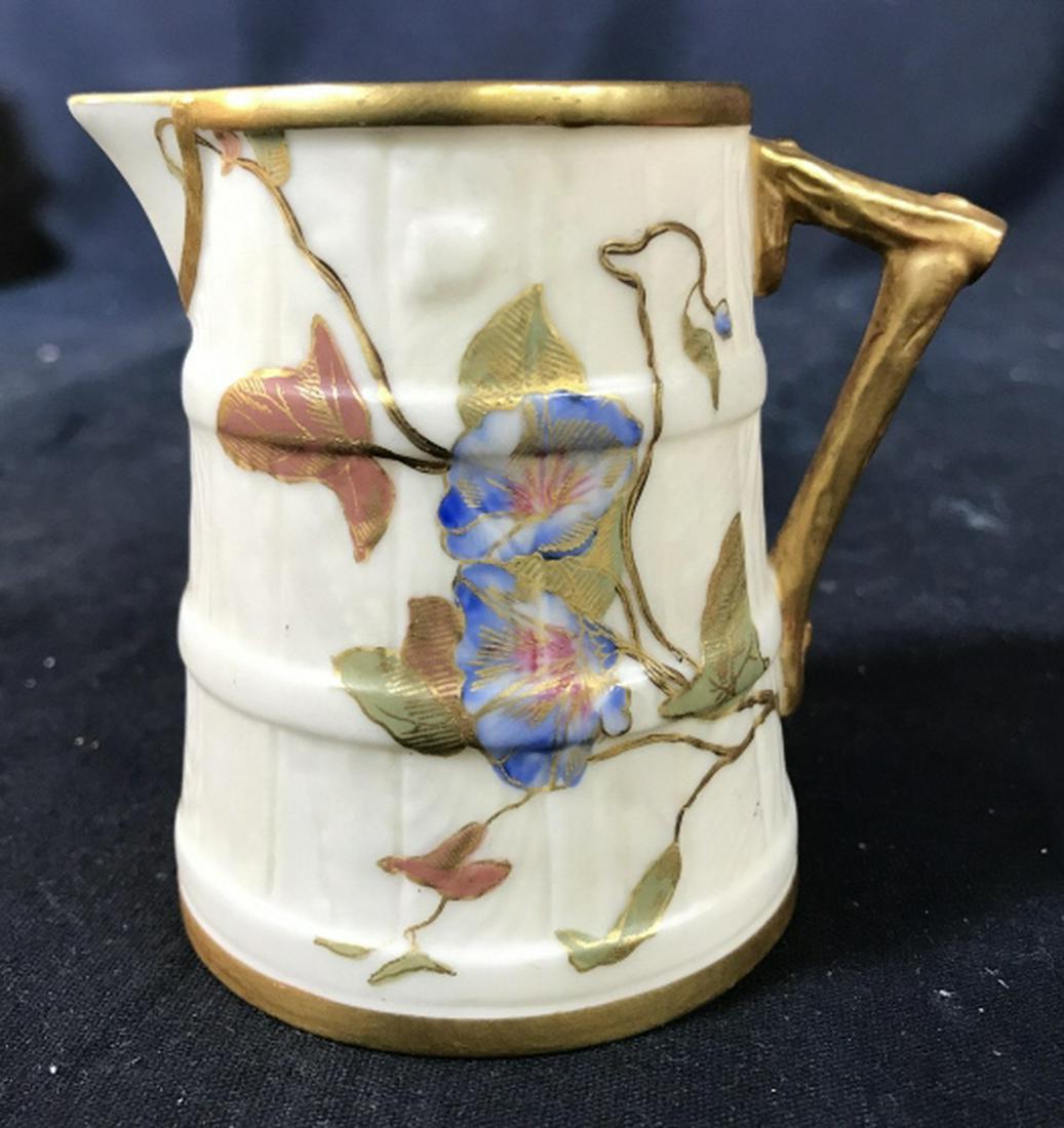 Royal Worcester English Porcelain Pitcher: Vessel, Table ware, Signed trademarked, Collectible vintage antique painted porcelain, Measures ht app 4 inches handle to spout app 3.5 inches