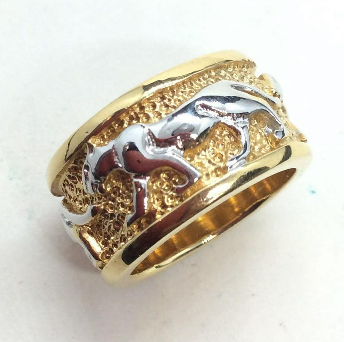 18 k Gold Electro Plated Wedding Band W Panthers: With silver toned wrap around panther design. Marked 18 k Ge on interior band. Fits an approx size 5, Women’s Statement Cocktail Ring, fashion accessory, Estate Jewelry, Ladies Fashion. 4