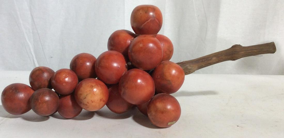 Tabletop Grape Figural Italy: Carved Rounded bunched into red grapes tied to grape vine form. Possibly stone, possibly Alabaster. Made in Italy. Approx 15.5 x 7.5 in. Tabletop, Fruit Decor, Grapes, Country Home Decoration, Orchard