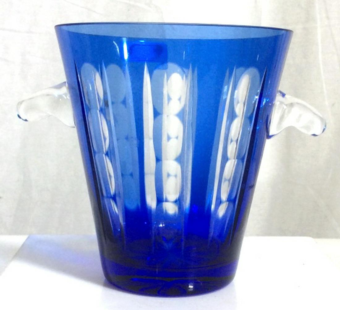 Polish Crystal Ice Bucket Cobalt Blue: From Neiman Marcus in Store Box. Lightweight. Sticker on item. 5 1/4 in. tall, 4 3/4 in. opening diameter. No cracks, chips or scuffs. Mini Wine Cooler, Mini Crystal Ice Bucket, Polish Barware, Crysta