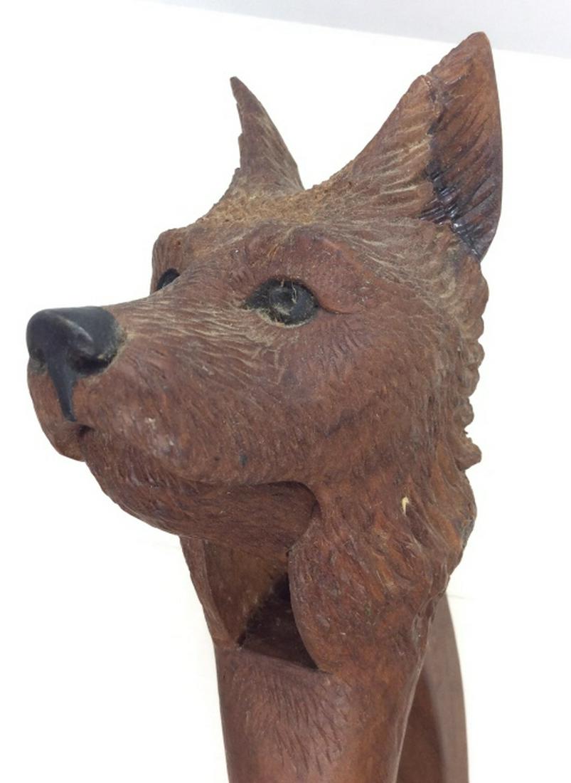 Black Forest Carved Wood Fox Nutcracker: nutcracker, Black Forest wood, carved Fox Figural wit handles. Ears have been repaired, 8 1/2 in by 4 in. antique bar accessory, table top, collectible. 4