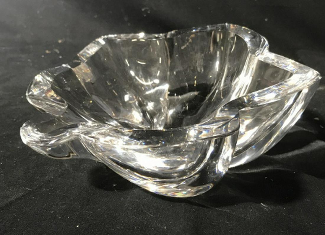 Signed Heavy Cut Crystal Leaf Form Bowl, ORREFORS: Cut crystal signed Orrefors and numbered, arts and crafts, decorative arts, Crystal tableware, measures ht app 4 inches diameter app 8 inches some minor rim chips