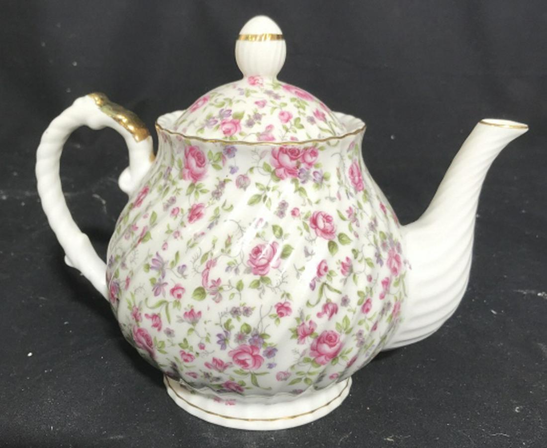 Chintz Ware Hand Painted Tea Pot: Porcelain Tea Pot, made in England, tableware, trademarked underside, shelf piece, decor piece, tea service, Hand Painted porcelain, collectible, ht app 7 inches, spout to handle app 8.5 inches