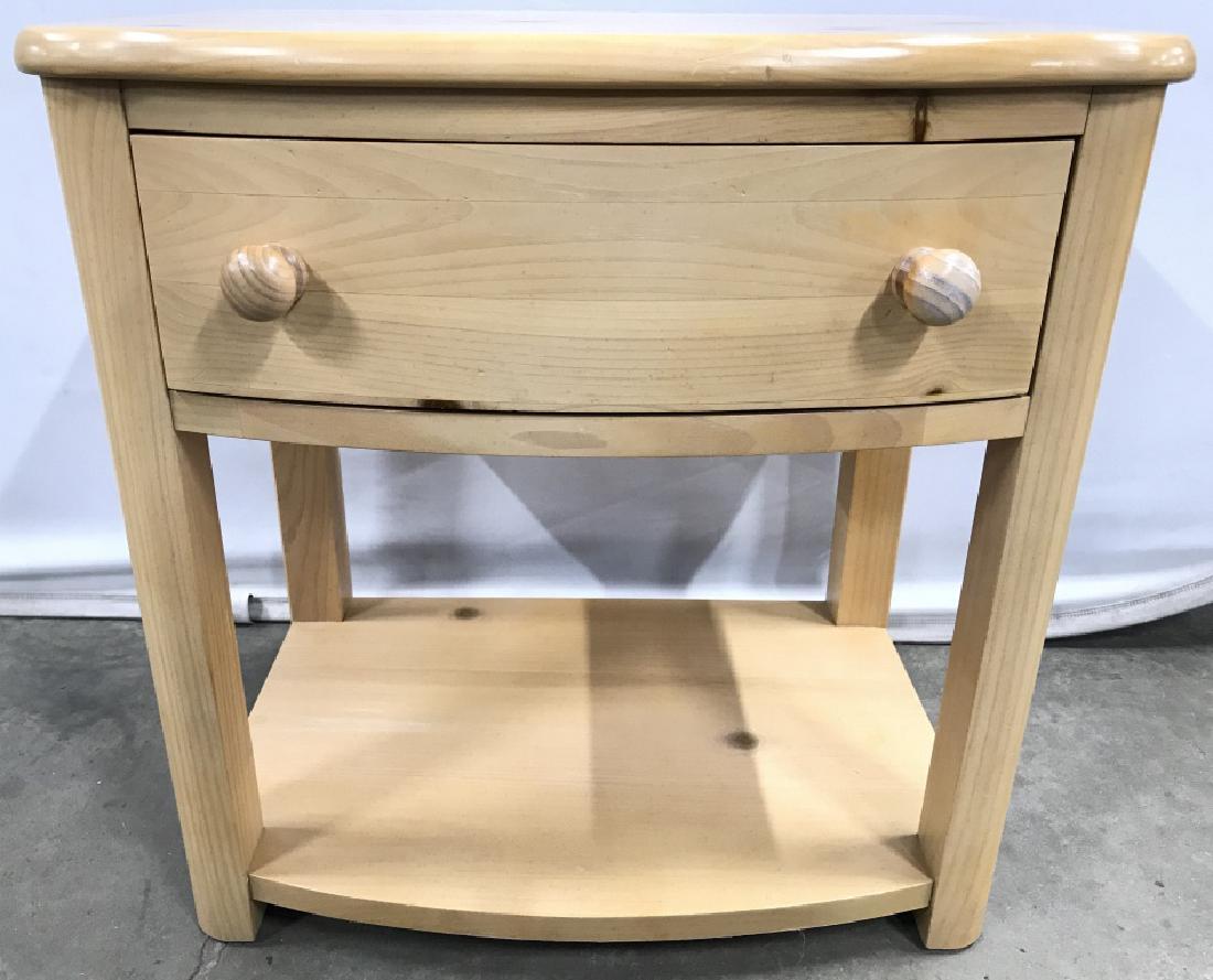 STANLEY FURNITURE Children’s Wooden Nightstand: Interior of drawer is marked STANLEY FURNITURE. Nightstand has 1 drawer w 2 knob style handles. Measures approximately 24 inches tall and wide 17 inches deep. Nightstand, bedroom furnishings, lamp tab