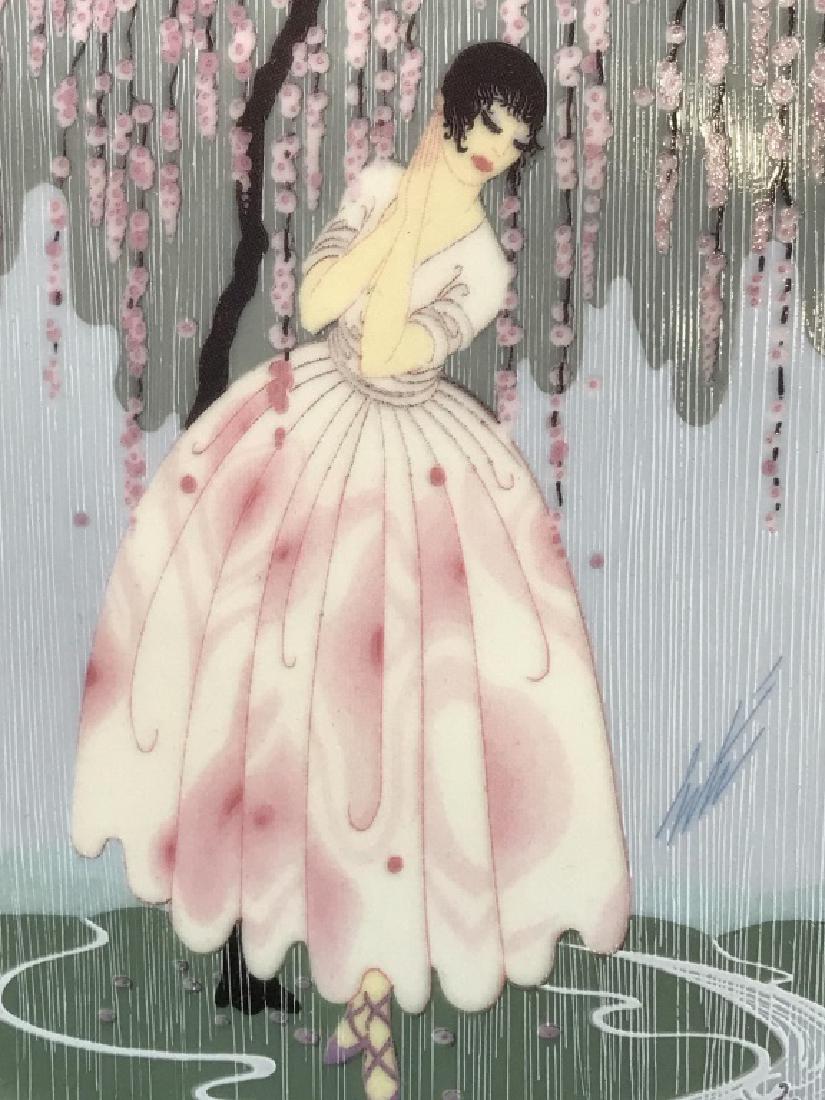 ERTÉ Art Deco Blossoms Umbrella Fine China Plate: UNDERSIDE: UH 203 Blossoms Umbrella Fine China West Germany 1990 By SEVENARTS LIMITED. Collectible & Vintage. lady under a blossoming tree by a brook with a pink rim & gold toned trim. 12.5 in. Art De