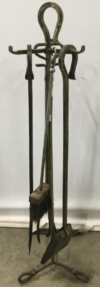 Lot 5 Firplace Tools & Stand: Lot includes firewood grabber, poker, broom, stand and shovel. Stand measures approx 36 inches tall 10 inches wide. fireplace tools, home accent, home accessory 6