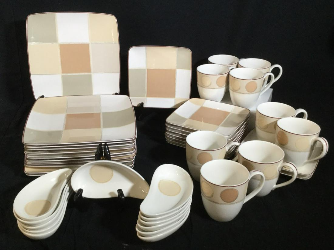 Set 42 Noritake Modern Square Dishes & Mugs: Pattern is called Mocha Java. All items are Microwave, Oven, Dishwasher & Freezer Safe. Hallmarked Below. 11 dinner plates, 2 have a chip, measure approx 10.5 x 10.5; 10 salad plates, 2 have a chip, m