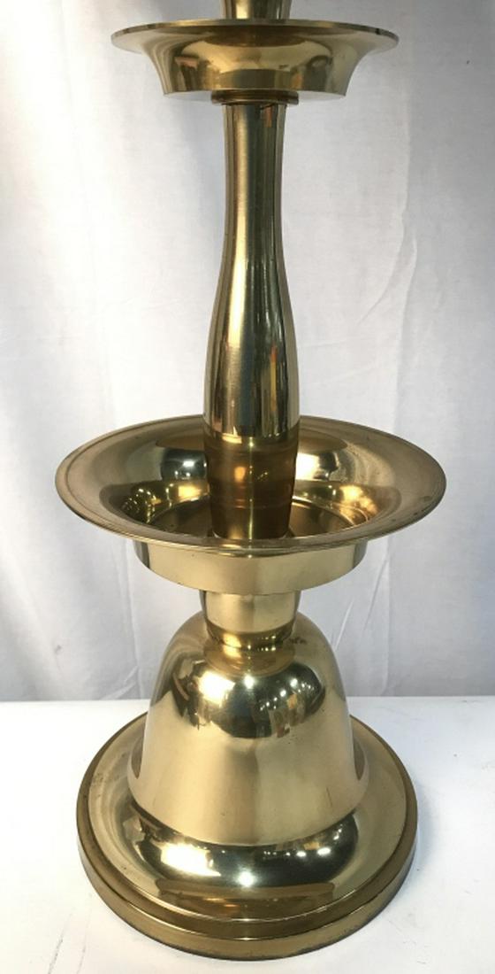 Gold Toned Brass Candlestick Style Lamp: Lamp is gold toned. Appears to be brass. Piece includes shade & finial. Measures approx 37 inches tall 8 inches wide. lamps, table lamps. home accent and decor, home accessory 6