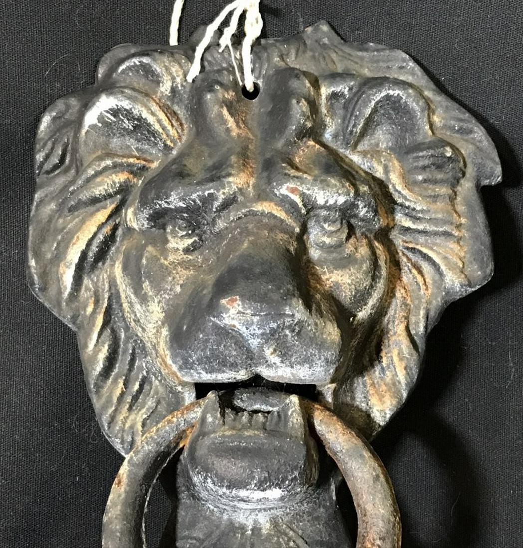 Regal Lion Cast Iron Door Knocker: Lion. 11 x 5.5 in. Some surface wear and discoloration, No hardware. Wildlife Outside Home Accessory, Lion Door Knocker, Vintage Cast Iron Door Knocker Iron Head, Lion Wrought Iron Knocker, Outdoor Vi