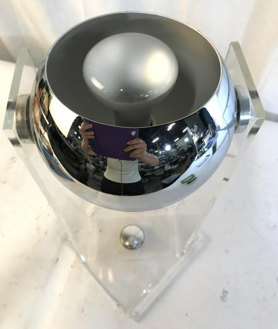 MCM Chrome Lucite Eye ball Lamp: Contemporary design, MCM, atomic age style lucite geometric lamp base, swivels, with chrome or bulb encase ent, also adjustable, industrial modern, mid century modern lighting, desk lamp, measures app